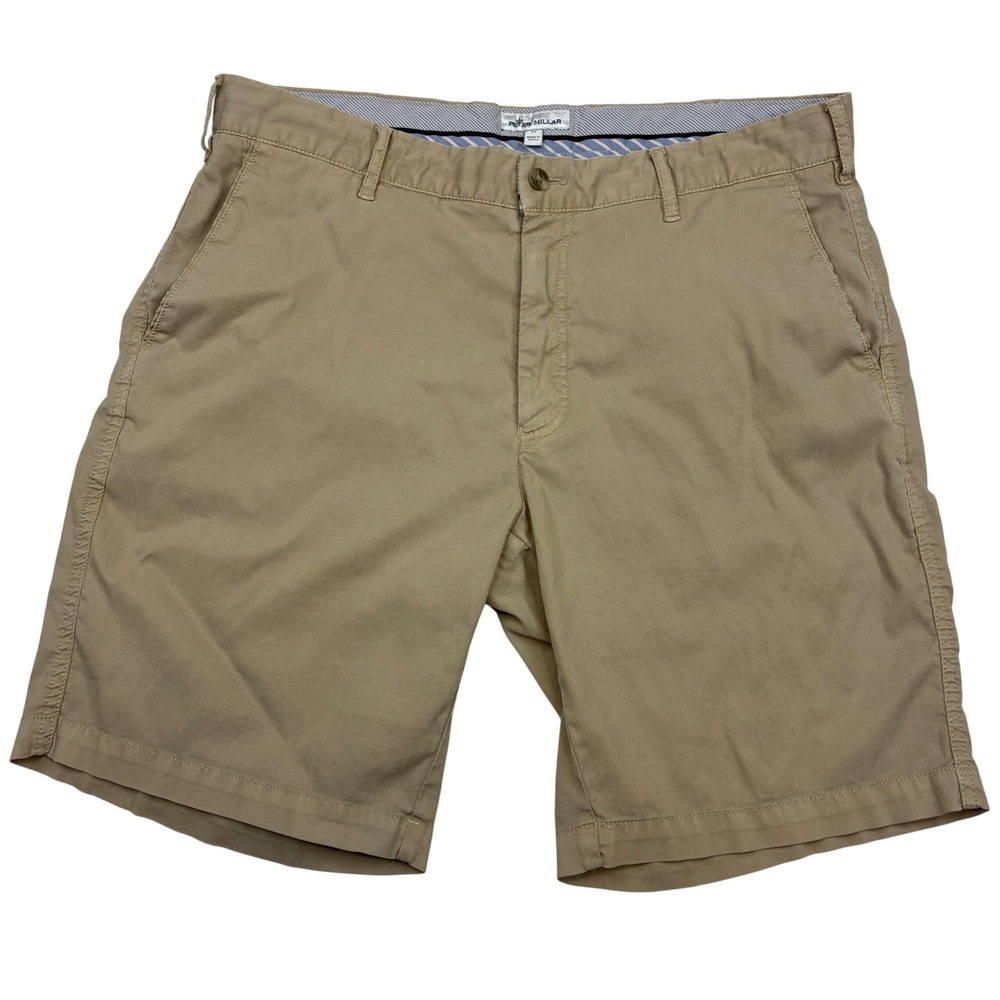 Peter Millar Shorts Mens 34 Khaki TCU Embroidered Cotton Tencel Stretch MA22B10